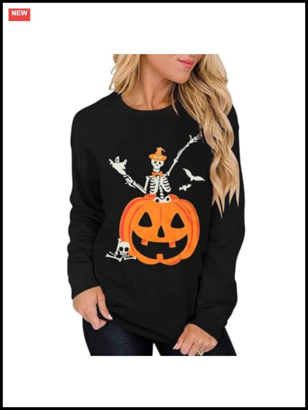 Womens Halloween Skeleton Pumpkin Long Sleeve Cotton Tee Novelty Costume Top